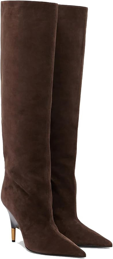 Women's Stiletto Knee High Boots - Pointed Toe Side Zipper Dress & Casual Tall Boots in Burgundy ... | Amazon (US)