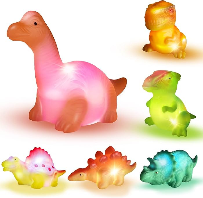 Light Up Bath Toys,6 Packs Floating Dinosaur Bathtub Toys for Toddlers,No Hole Baby Bath Toys for... | Amazon (US)