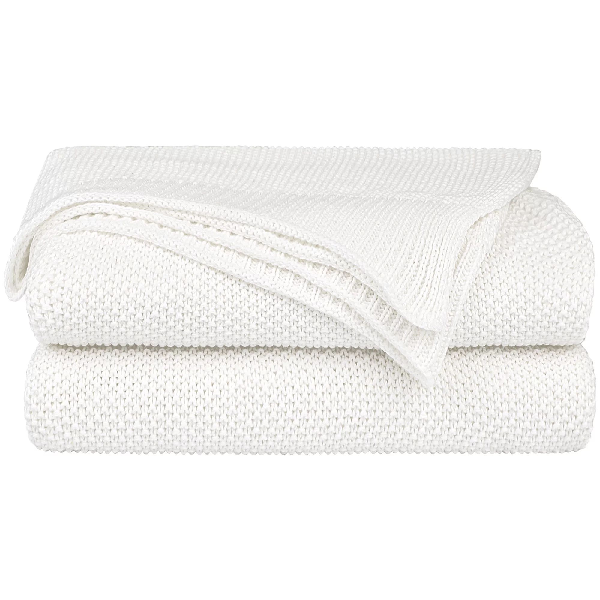 Unique Bargains Pure Cotton Soft Cable Knit Throw Blanket White 50" x 60" - Walmart.com | Walmart (US)