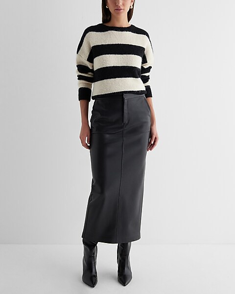 High Waisted Faux Leather Back Slit Maxi Skirt | Express