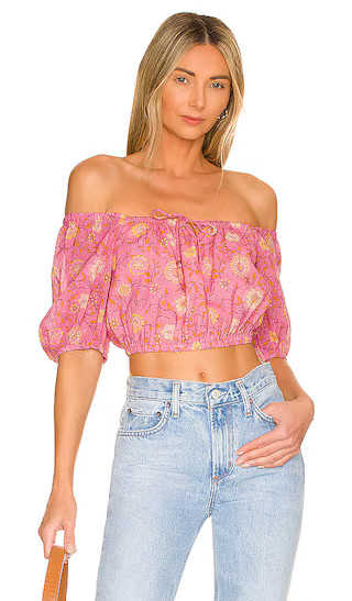 X REVOLVE Utopia Cropped Blouse in Flamingo | Revolve Clothing (Global)