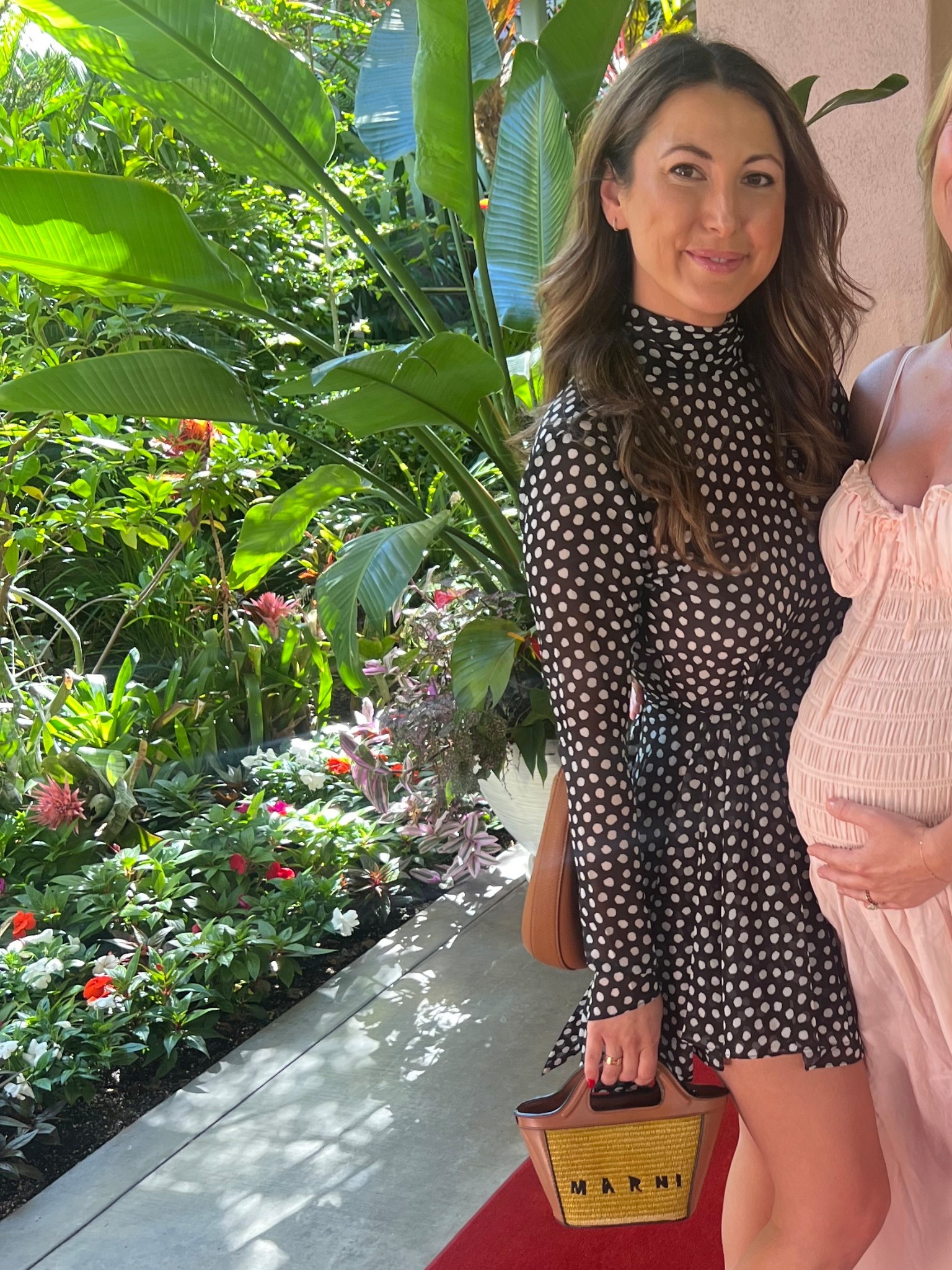 Ronny Kobo Black Polka Dot Long Sleeve High Neck Mini Dress ON SALE at Saks and on Rent The Runway + Marni Straw Tote ON SALE at The Real Real - Baby Shower Outfit / Wedding Guest / Bridal Shower / Brunch OOTD / RTR 

#LTKWedding #LTKSaleAlert