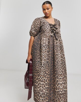 Leopard Print Bow Front Midaxi Dress With Pockets | Simply Be (UK)