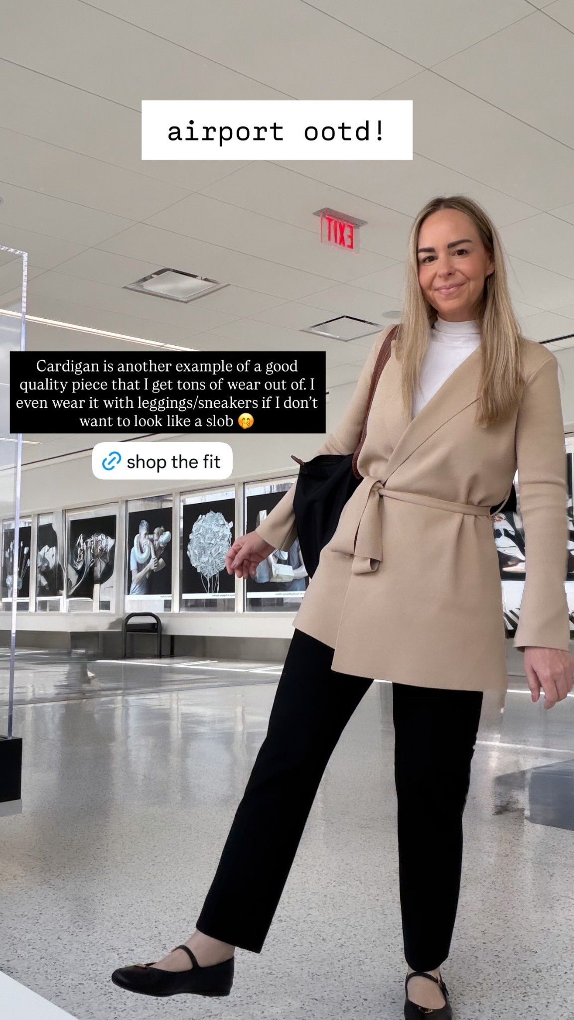 airport ootd! Cardigan is another example of a good quality piece that I get tons of wear out of. I even wear it with leggings/sneakers if I don’t want to look like a slob 🤭 @mmlafleur  @jcrew 
@ @prada 
@longchamp 
@