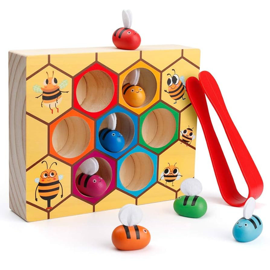 Coogam Toddler Fine Motor Skill Toy, Clamp Bee to Hive Matching Game, Montessori Wooden Color Sor... | Amazon (US)