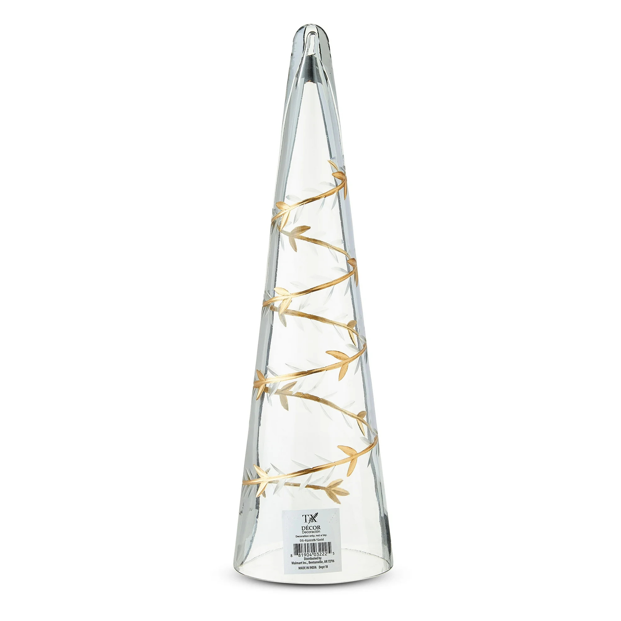 My Texas House 14 Inch Glass Cone Christmas Tabletop Decor- Gold Etched Leaf Finish - Walmart.com | Walmart (US)