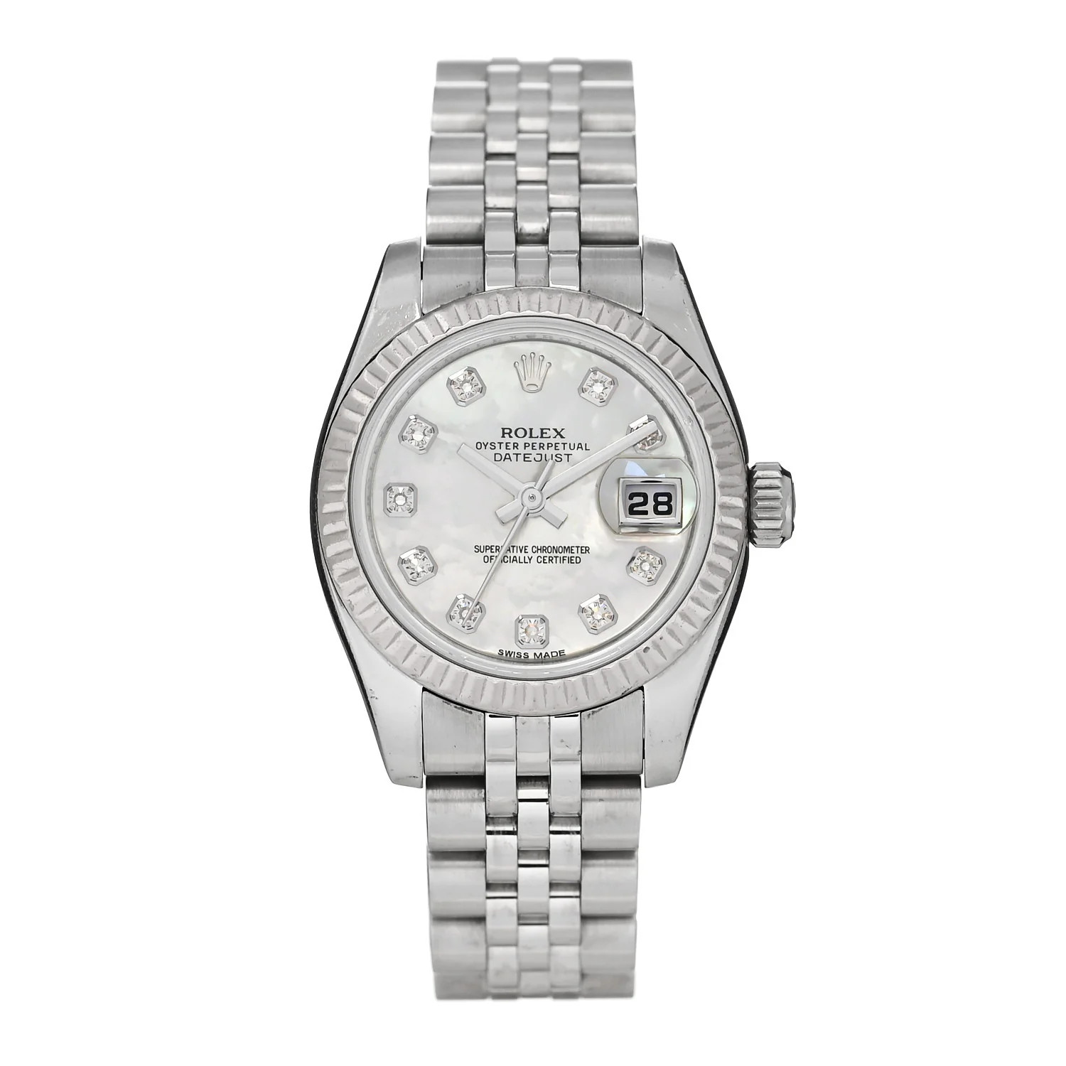 Stainless Steel 18K White Gold Diamond Mother of Pearl 26mm Oyster Perpetual Datejust Watch 17917... | FASHIONPHILE (US)