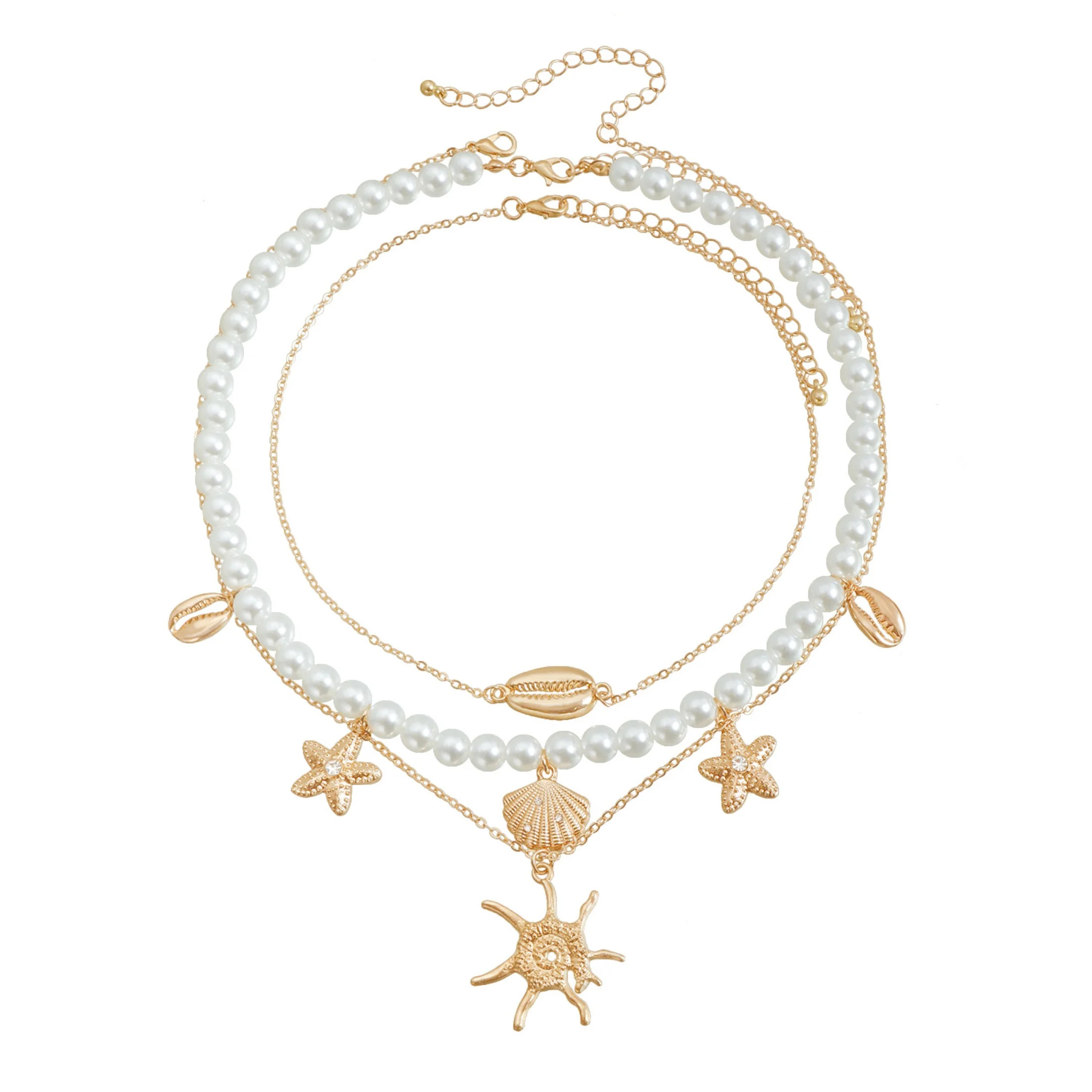 Summer Starfish And Seashell Resort-Style Pearl Baroque Necklace, Beach Necklace | Walmart (US)