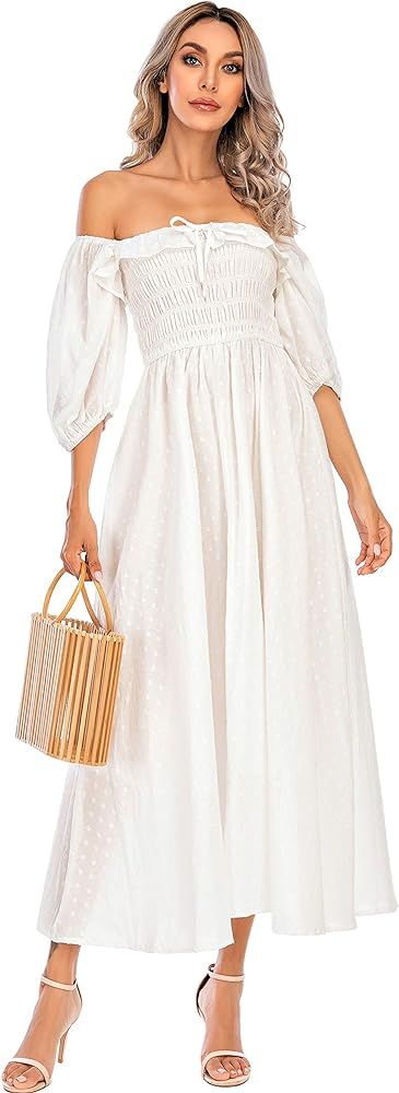 R.Vivimos Women Summer Half Sleeve Cotton Ruffled Vintage Elegant Backless A Line Flowy Long Dresses | Amazon (US)