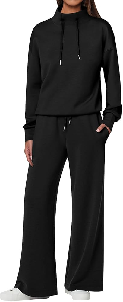 ANRABESS Womens 2 Piece Outfits Sweatsuit Set 2025 Fall Drawstring Sweatshirt Wide Leg Sweatpant ... | Amazon (US)