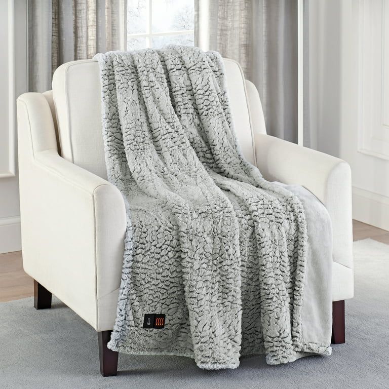 Brookstone Faux One Button Heated Throw in Silver 50 inch x 60 inch Machine Washable and Machine ... | Walmart (US)