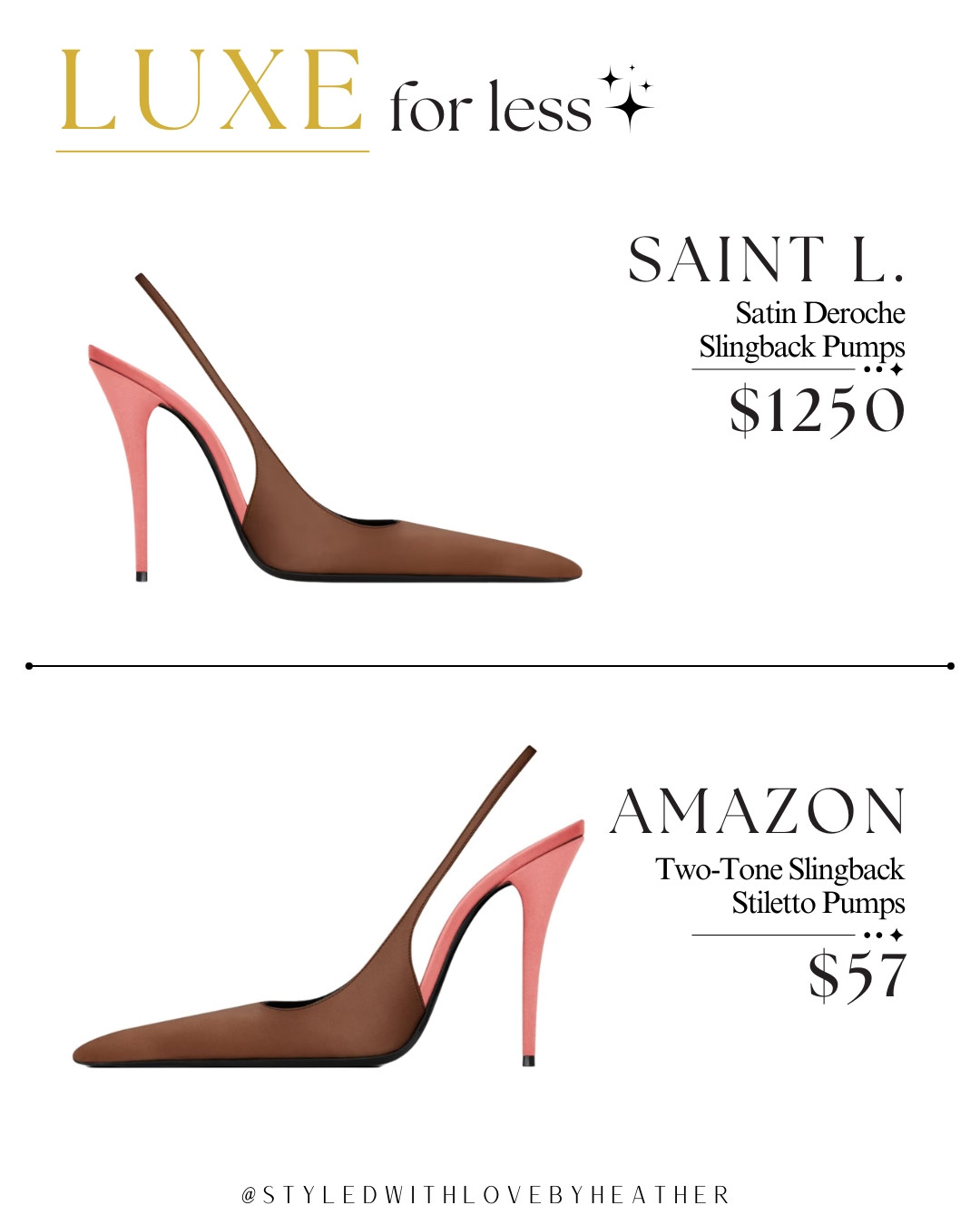  Wait because this color combo is TOO good. 🤎🩷 The Amazon slingbacks have that same unexpected brown-and-pink statement look for $57 versus $1,250, and they would instantly make a simple outfit feel fashion-forward. Save this shoe inspo + tap my link if you’re choosing the luxe-for-less version!