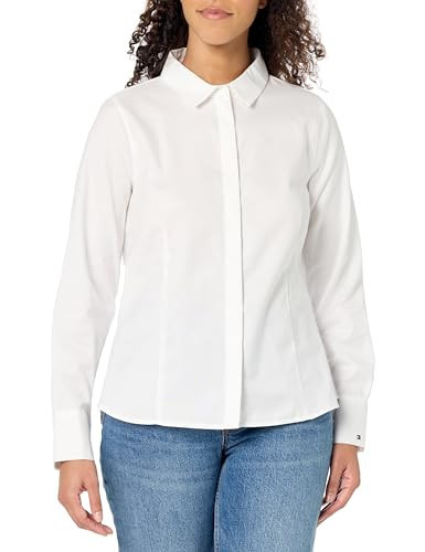 Tommy Hilfiger Women's Long Sleeve Collared Shirt, White | Amazon (US)