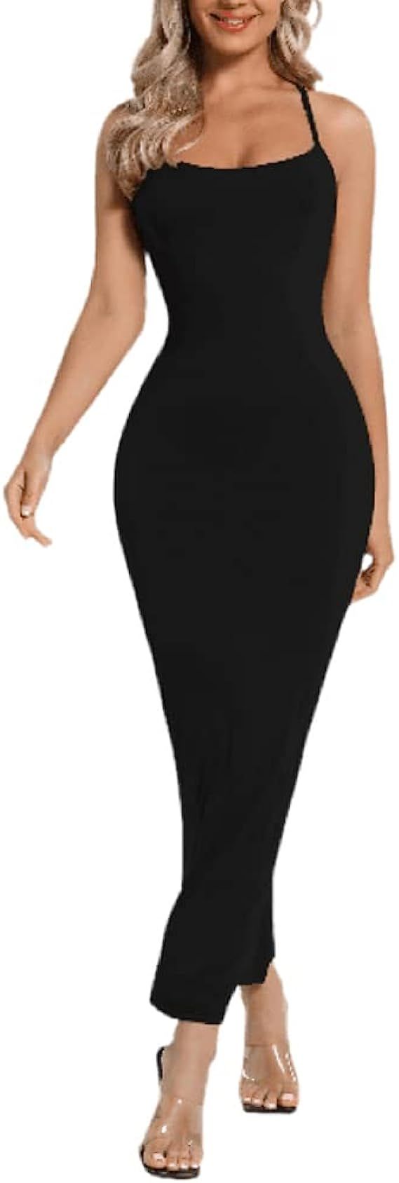 Women Sexy Maxi Dress Sleeveless Spaghetti Strap Backless Long Cami Bodycon Dress | Amazon (US)