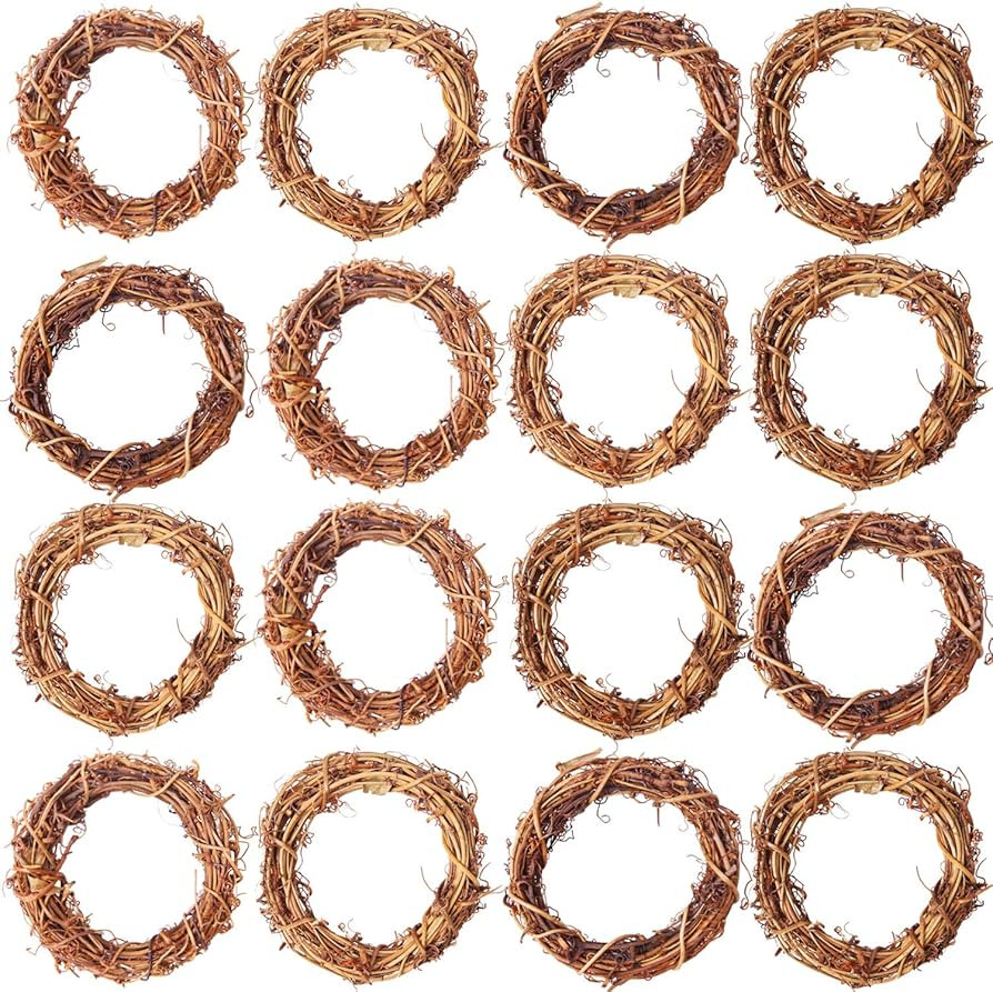 Ruisita 16 Pieces 3 Inch Grapevine Wreaths Vine Branch Wreath Christmas Rattan Wreath Garland Dec... | Amazon (US)