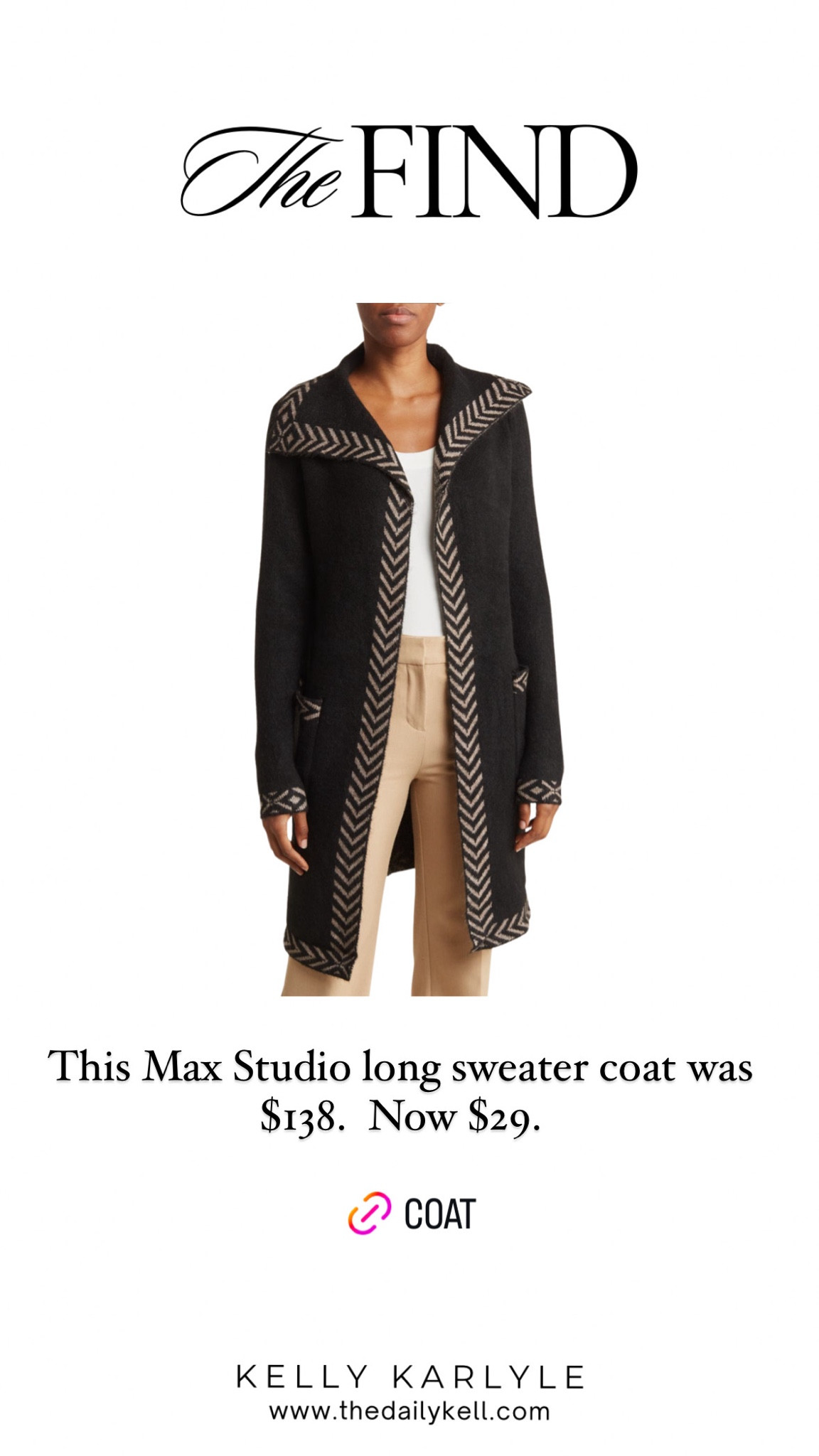 A great long sweater coat at a great price.  Originally $138.  Now $29.  

#LTKFindsUnder50 #LTKSeasonal #LTKWorkwear