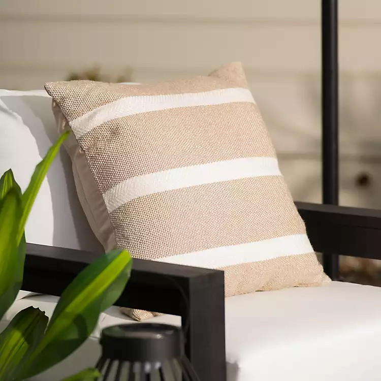 New! Taupe Wide Stripe Outdoor Pillow | Kirklands