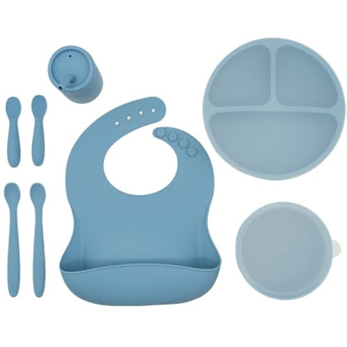 WeeSprout Baby Led Weaning Bundle, Silicone Suction Bowl, Spoons, Bib & Cup, Develops Self Feeding Skills, Dishwasher Safe (Blue) | Amazon (US)