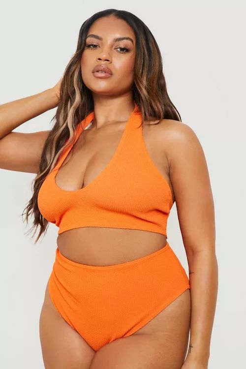 Plus Mix & Match Crinkle Halter Bikini Top | Boohoo.com (UK & IE)