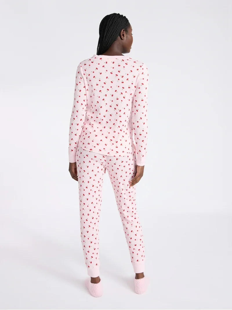 Joyspun Women's Waffle Knit Henley Sleep Top, Joggers and Socks Pajama Set, 3-Piece, Sizes XS-3X | Walmart (US)