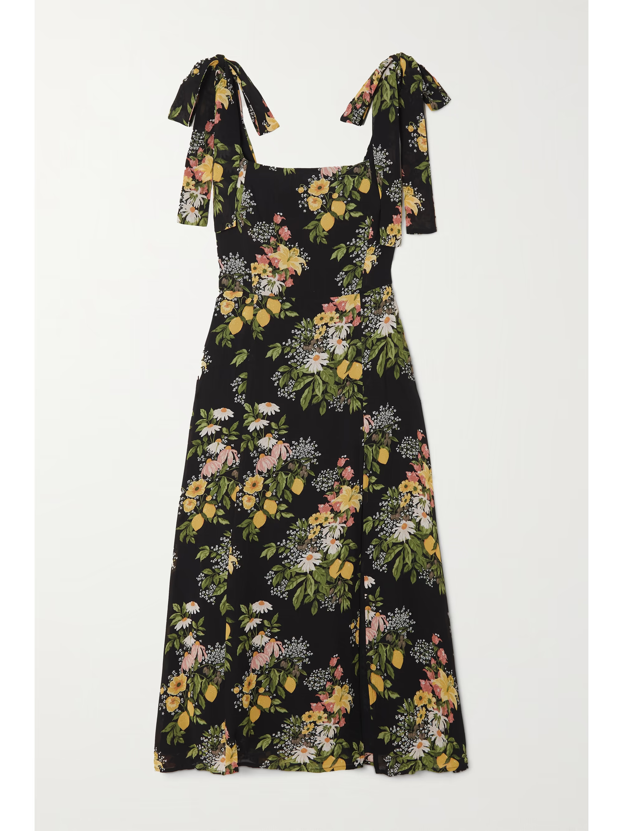 Black + NET SUSTAIN Twilight shirred floral-print crepe midi dress | REFORMATION | NET-A-PORTER | NET-A-PORTER (US)