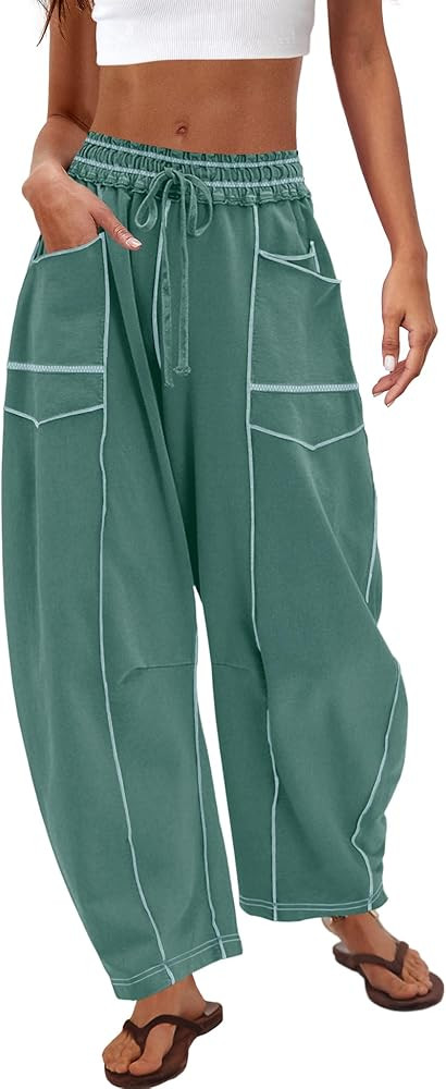 Nirovien Womens Barrel Sweatpants High Waisted Wide Leg Pants Drawstring Athletic Baggy Pants Lou... | Amazon (US)