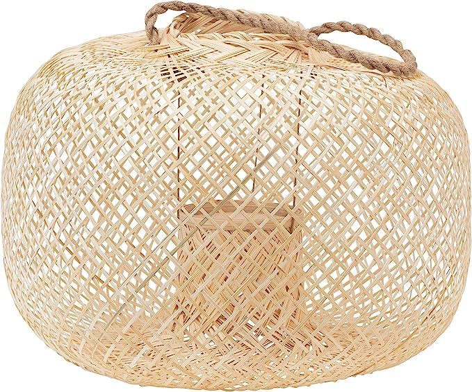 Bloomingville Hand-Woven Bamboo Lantern with Jute Handle & Glass Insert, Natural Candle Holder | Amazon (US)