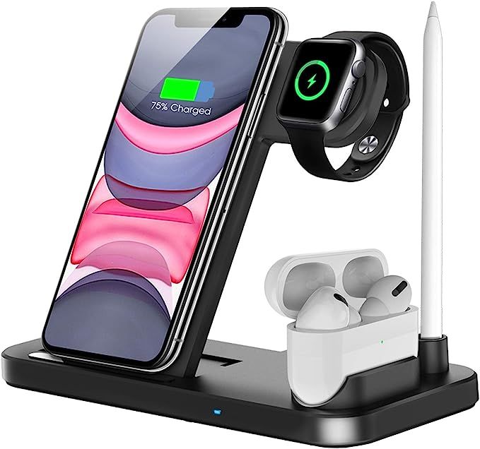 QI-EU Wireless Charger, 4 in 1 Qi-Certified Fast Charging Station Compatible Apple Watch Airpods ... | Amazon (US)