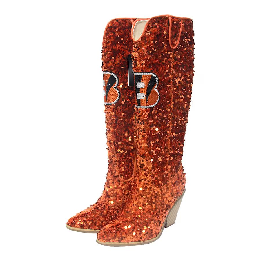 Cincinnati Bengals Cuce Women's Knee-High Sequin Boots - Orange | Lids