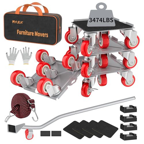 MYUEA【Upgrade Large】 Furniture Dolly,Furniture Movers with 5 Wheels,Carbon Steel Panel Heavy Duty Dolly,Furniture Lifter with 5 360° Rotatable Rubber Universal Wheels,Maximum Load 3474 LBS(Silver) | Amazon (US)