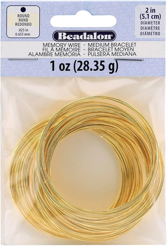 Beadalon Carbon Steel Memory Wire, Round, Medium Bracelet, Gold Color, 1 oz, approx. 73 coils | Amazon (US)