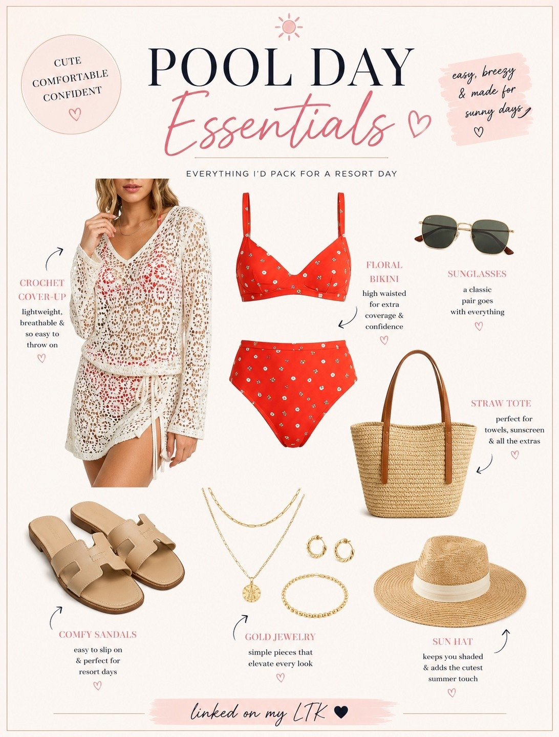 Everything I’d pack for a pool day. 🌴

A cute swimsuit, an easy crochet cover-up, comfy sandals, and a few simple accessories are all you need for a relaxed resort look.

Everything is linked in my LTK! ☀️

#LTKTravel #LTKStyle #ResortStyle #PoolDay #SummerOutfit

#LTKSwim #LTKOver40
