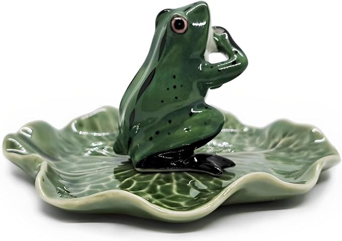 2" Dark Green Frog On 4" Wide Lotus Leaf Ceramic Incense Stick Holder Artistic Collectible Figuri... | Amazon (US)