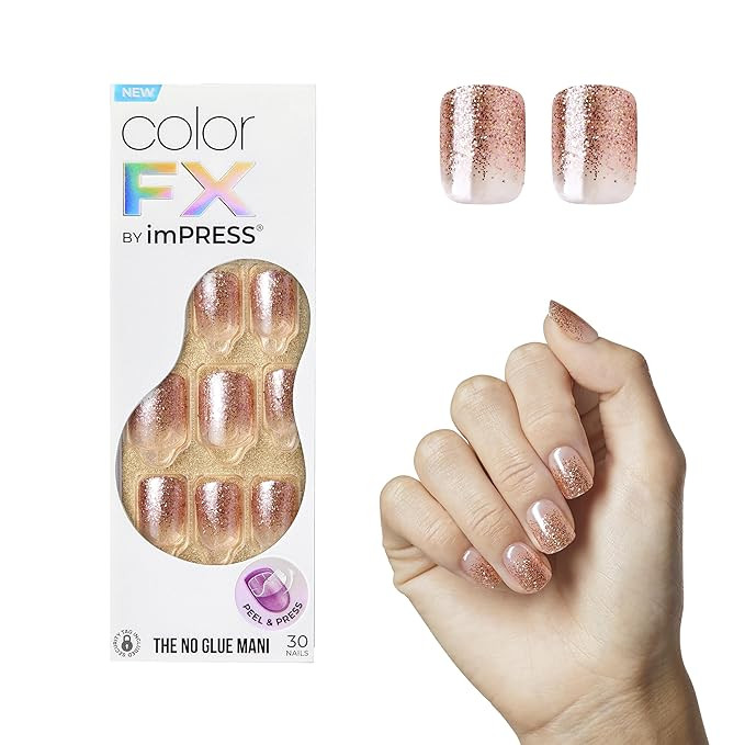 KISS imPRESS No Glue Mani Press-On Nails, Color FX, Dimension', Light Neutral, Short Size, Squova... | Amazon (US)