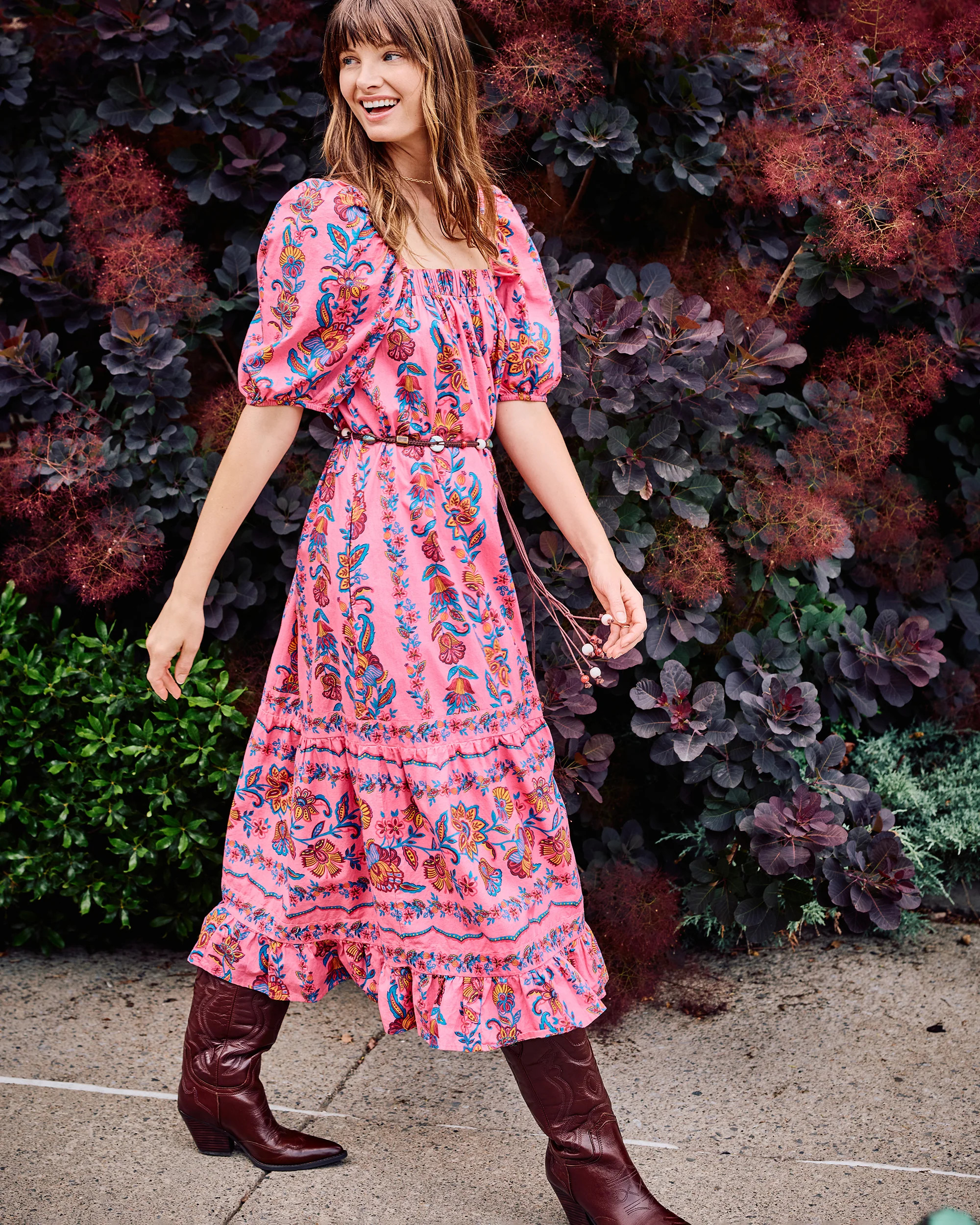 Folklore Flowers - Collins Dress - Bright Rose | Printfresh