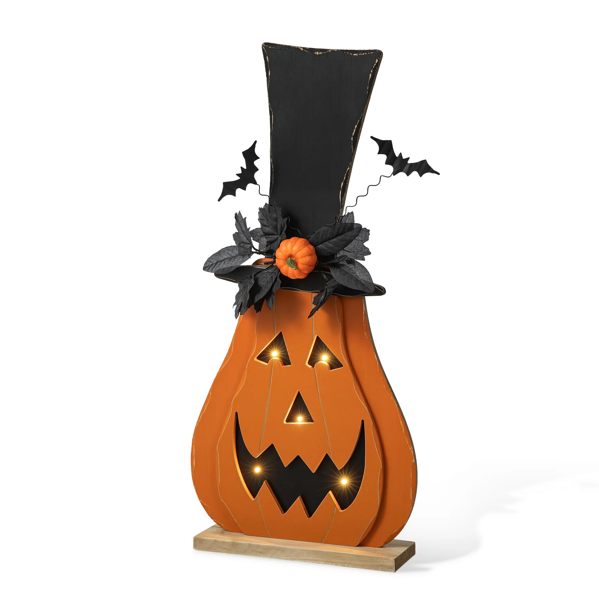 The Holiday Aisle® 29.5"H Halloween Lighted Wooden Jack-O-Lantern Porch Decor With Floral & Time... | Wayfair North America