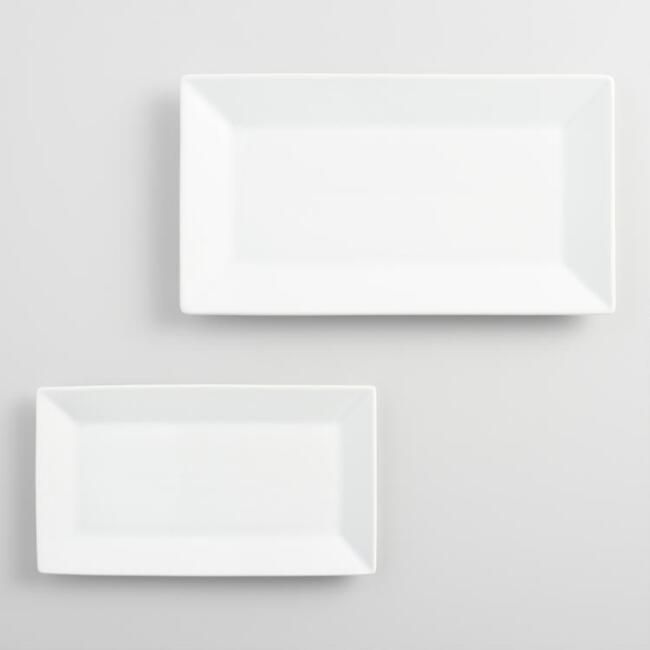 Rectangular White Porcelain Rimmed Serving Platter | World Market