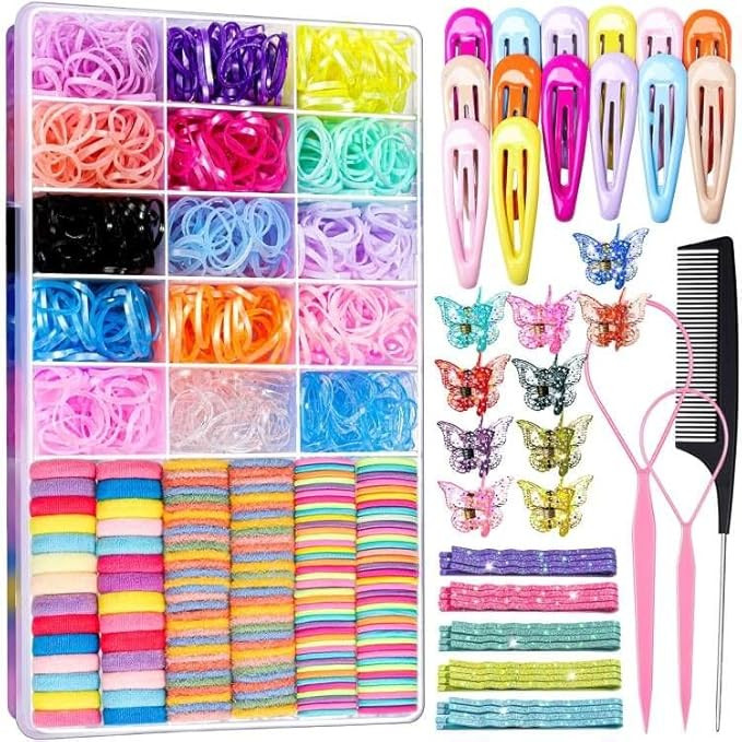 Teenitor Hair Accessories for Girls, Colorful Elastic Hair Ties Set with Hair Clips, Glitter Bobb... | Amazon (US)
