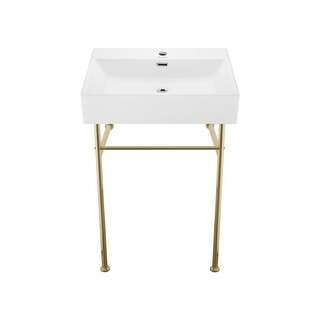 Claire Ceramic Console Sink White Basin Gold Legs - 24" | Bed Bath & Beyond