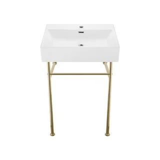 Claire Ceramic Console Sink White Basin Gold Legs - 24" | Bed Bath & Beyond