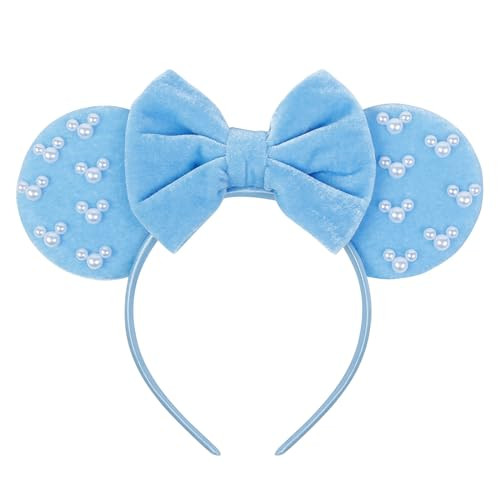 WOVOWOVO Mouse Ears Headbands for Women Girls Pink Bow Pearl Hairbands Velvet Headband Christmas ... | Amazon (US)