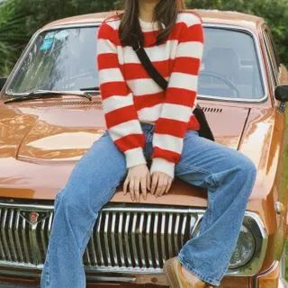 Red & White Striped Sweater Red & White - One Size | YesStyle Global