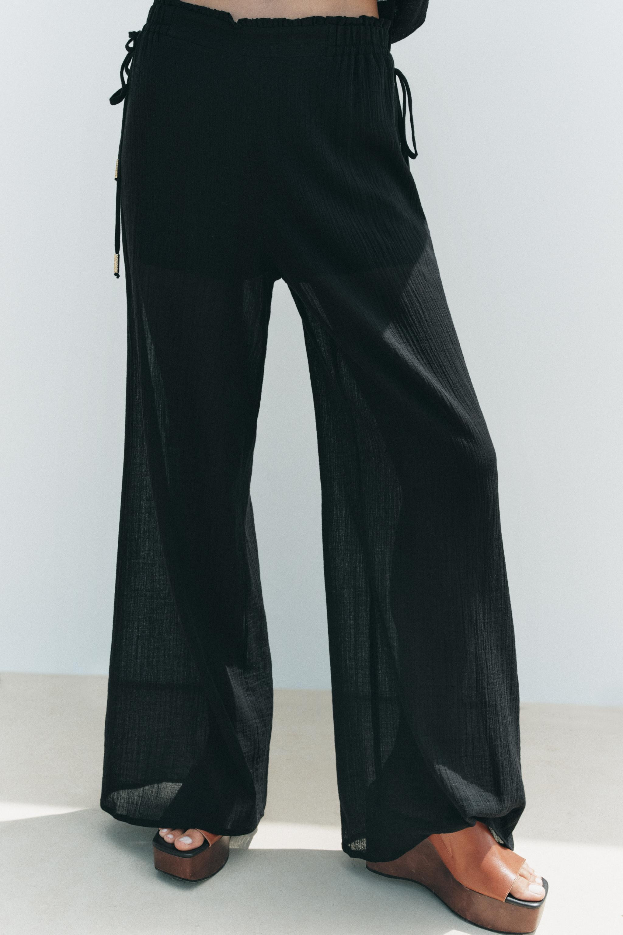 SEMI-SHEER WIDE-LEG TROUSERS | Zara UK