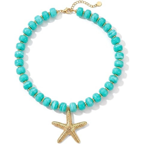 WOWORAMA Summer Beach Necklace for Women Colorful Chunky Beaded Necklaces with Sun Fish Shell Sta... | Amazon (US)