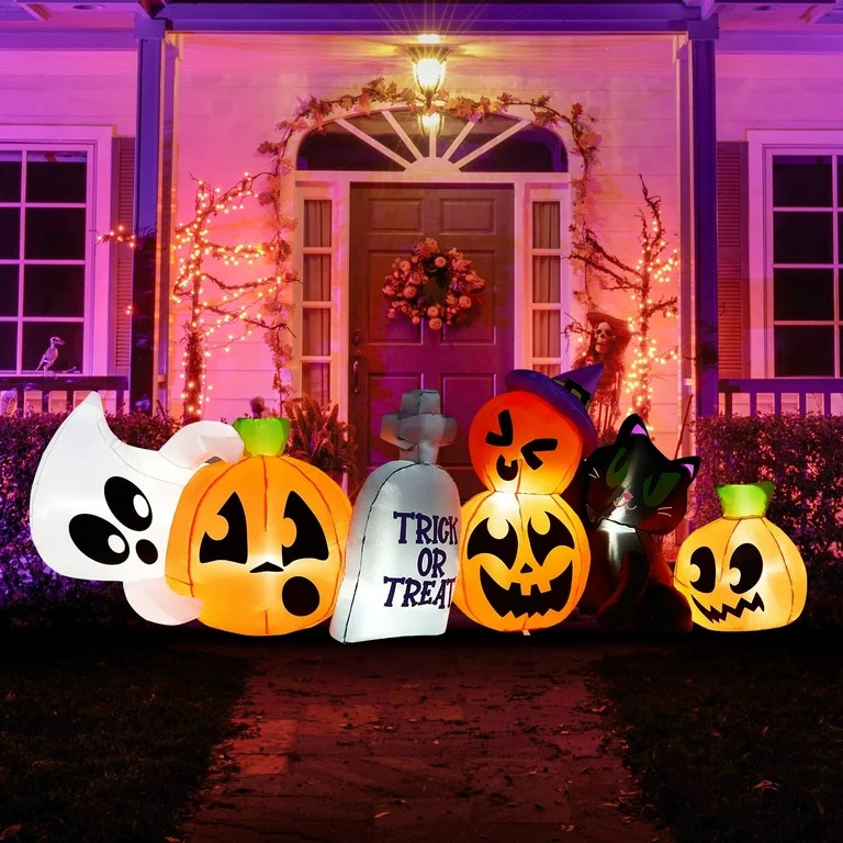 Joyfy 8 ft Halloween Inflatables Characters,Long Light Up Pumpkin Ghost Cat Tombstone Halloween B... | Walmart (US)