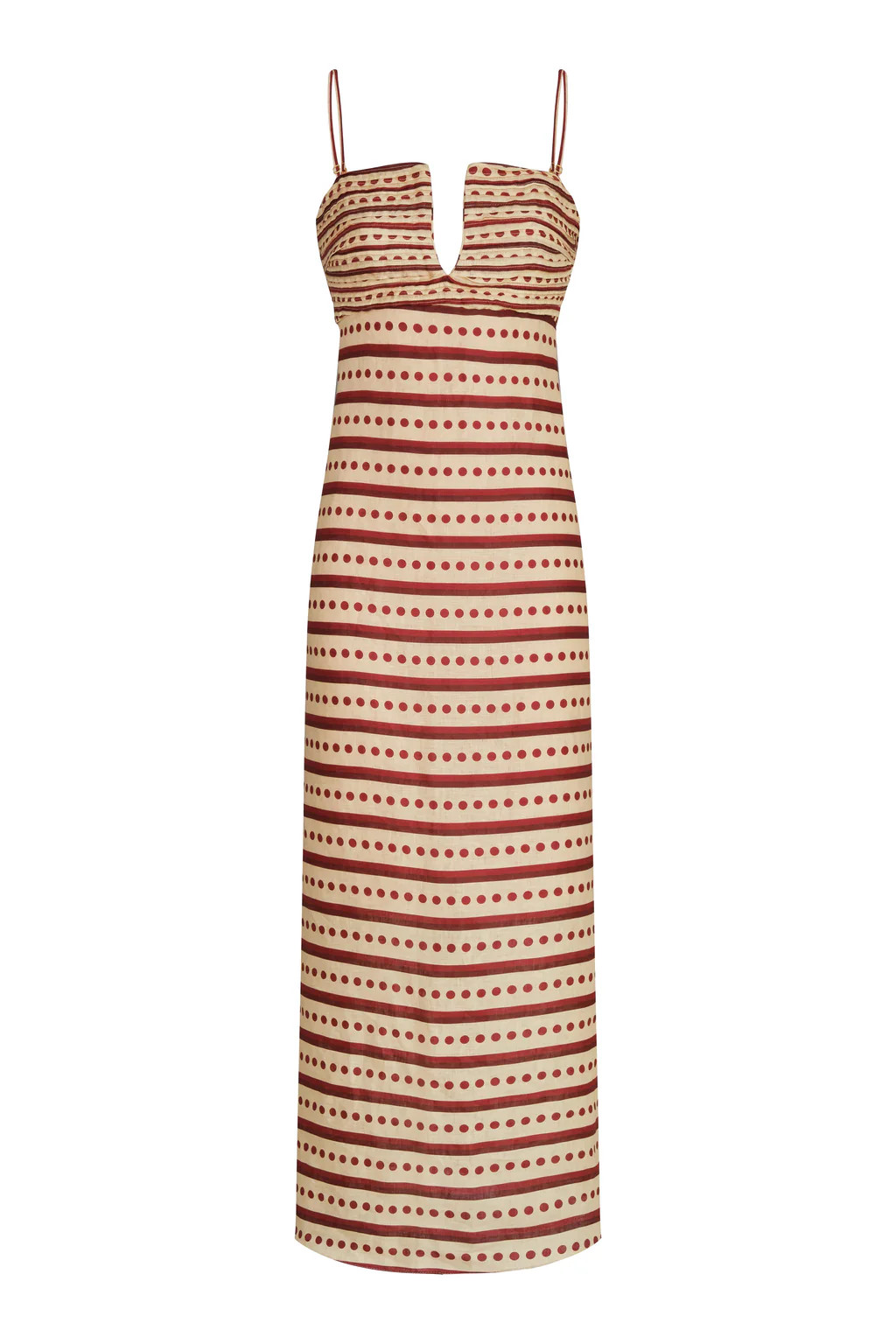 Antigua Linen Midi Dress in Red Stripes | Over The Moon