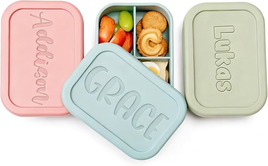 Custom Silicone Lunch Box with Engraved Name&Logo, Personalized Bento Box for Kids, Boy & Girl, C... | Amazon (US)