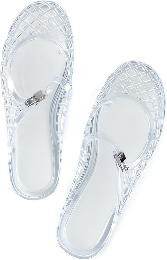 MUSSHOE Women’s Clear Jelly Sandals: Closed Toe Slingback Flats - Water-Friendly Summer Beach S... | Amazon (US)