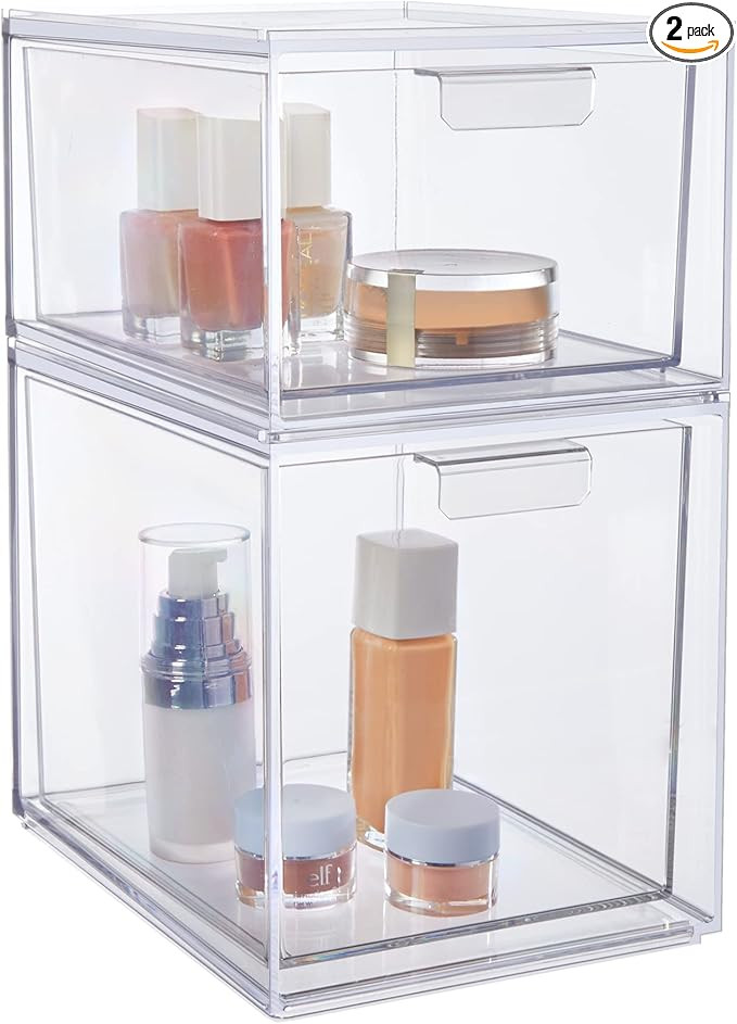 STORi Audrey Stackable Clear Plastic Organizer Drawers | 2 Piece Set | 4.5" and 6.75" Tall | Orga... | Amazon (US)
