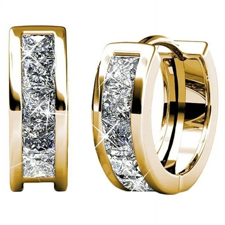 Cate & Chloe Giselle Chunky 18k Yellow Gold Plated 15mm Women Hoop Earrings with Swarovski Crystals | Walmart (US)